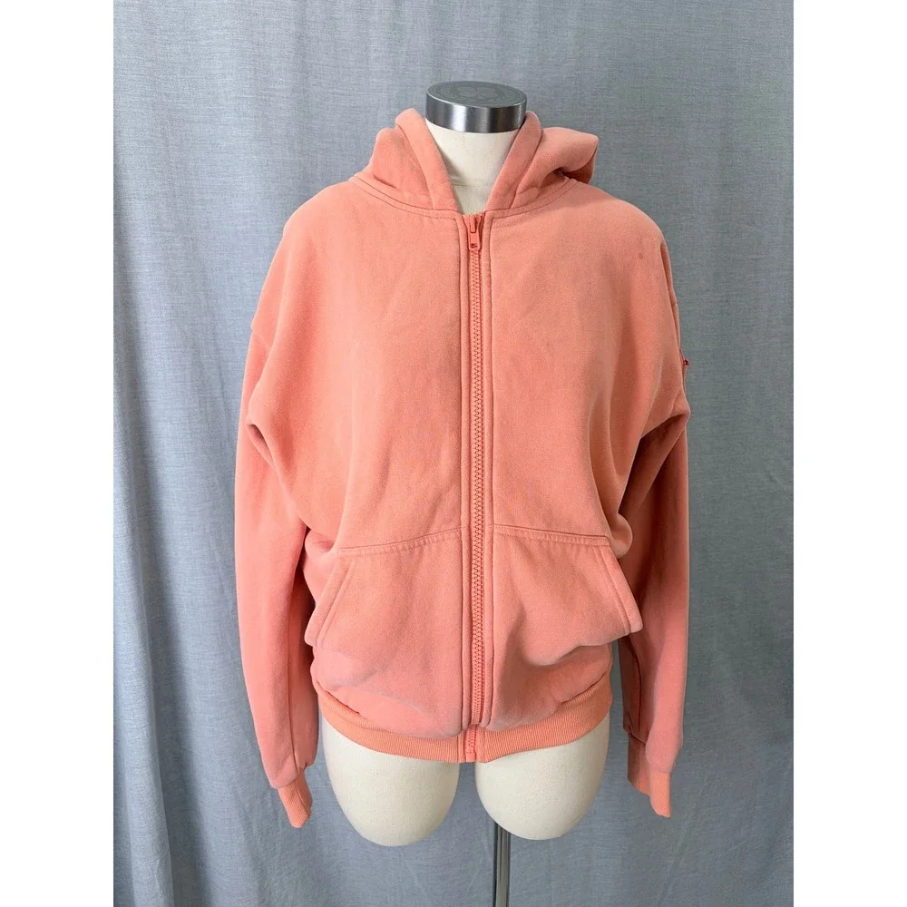 Comfrt Zip Up Hoodie Peach Coral Fleece Utility Pocket Cozy S